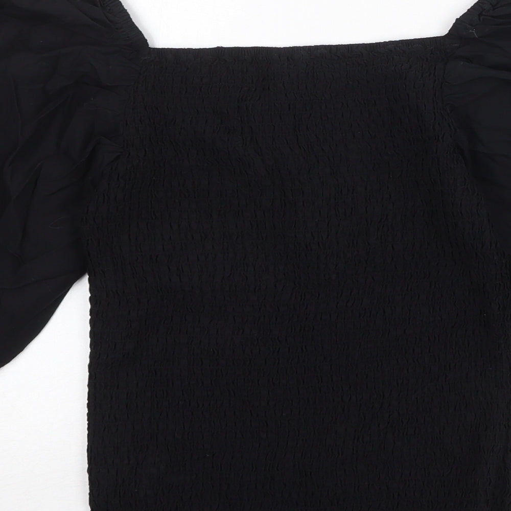Arket Womens Black 100% Cotton Basic Blouse Size 8 Square Neck