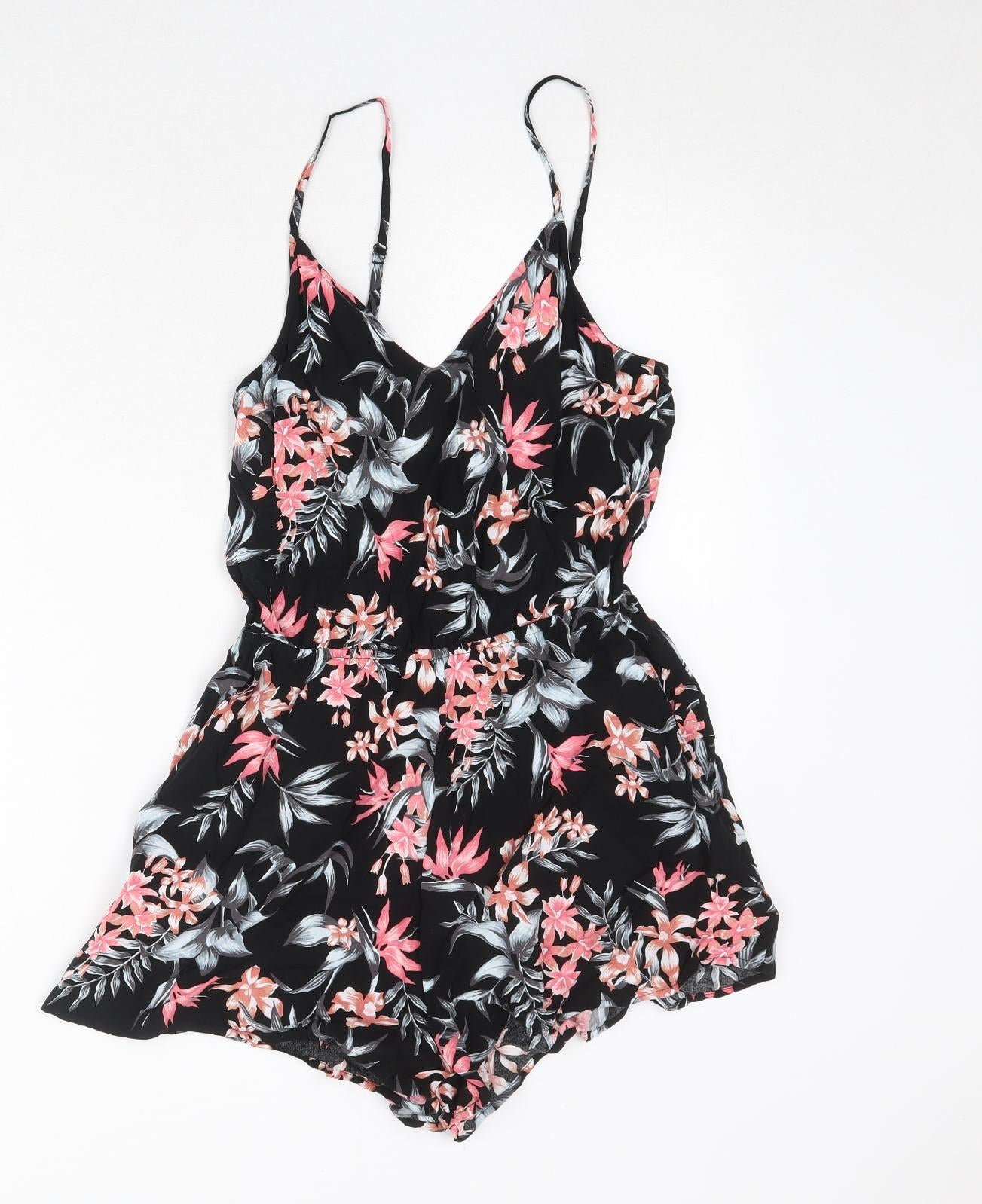 Divided by H&M Womens Black Floral Viscose Playsuit One-Piece Size 12 Pullover