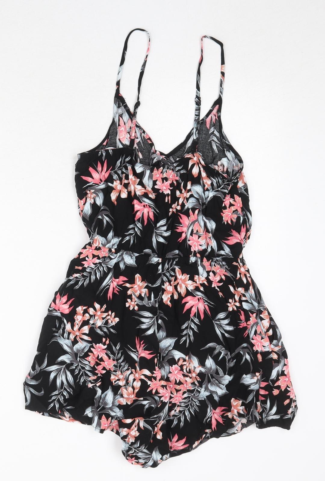 Divided by H&M Womens Black Floral Viscose Playsuit One-Piece Size 12 Pullover