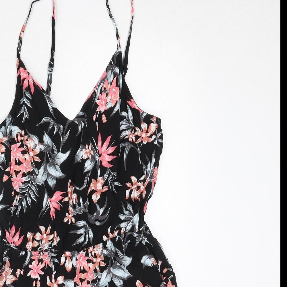Divided by H&M Womens Black Floral Viscose Playsuit One-Piece Size 12 Pullover