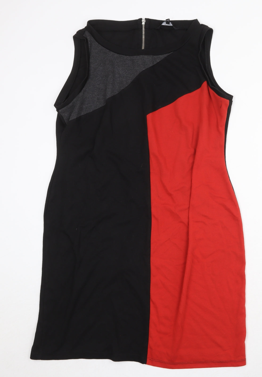 Debenhams Womens Black Colourblock Polyester A-Line Size 16 Round Neck Zip