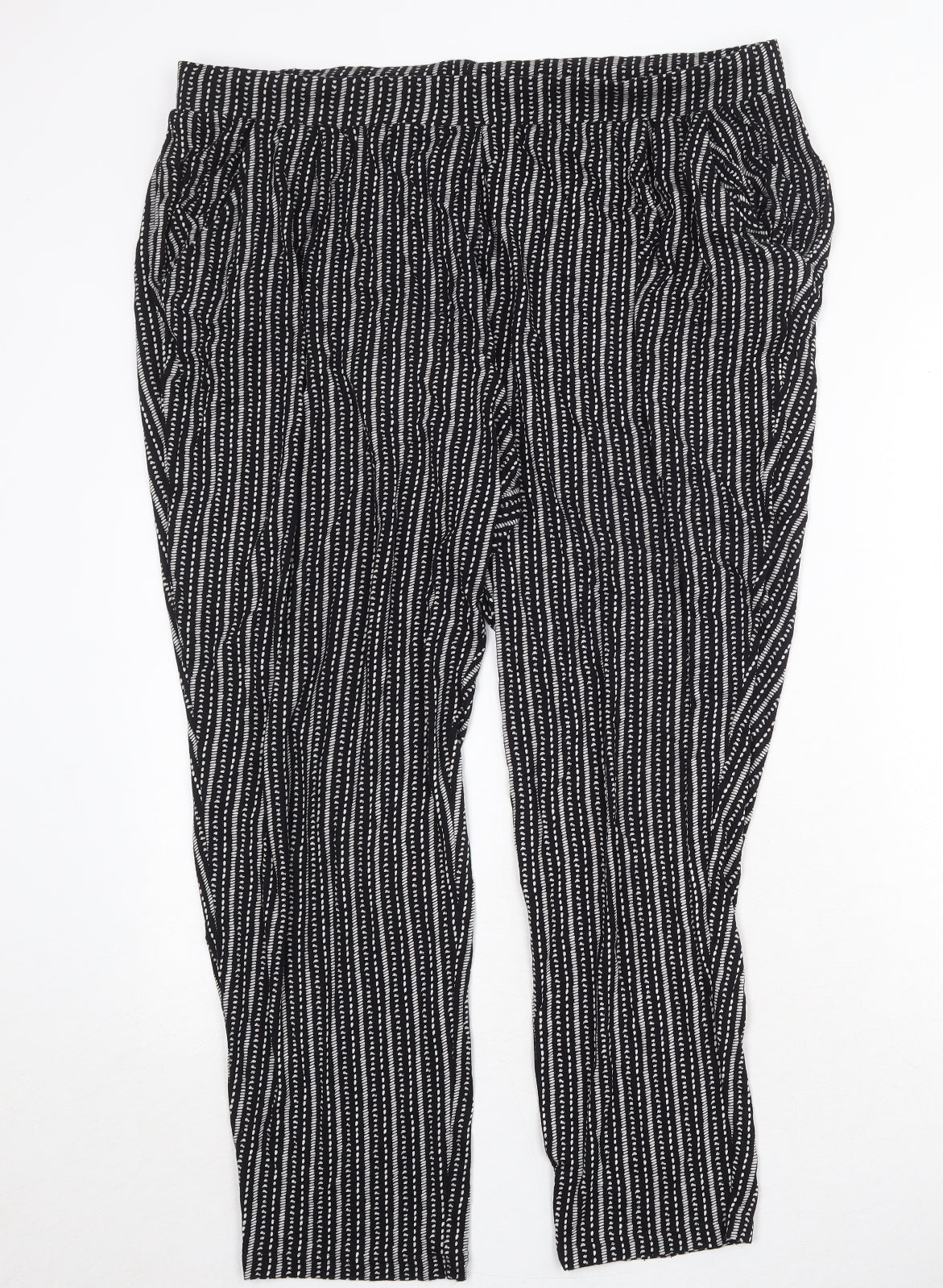 Marks and Spencer Womens Black Geometric Viscose Trousers Size 22 Regular