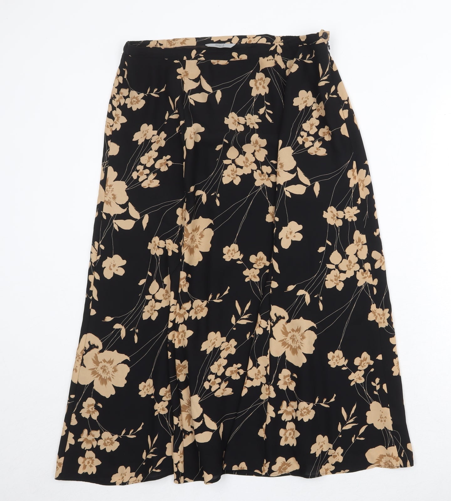 Marks and Spencer Womens Black Floral Polyester Swing Skirt Size 14 Zip