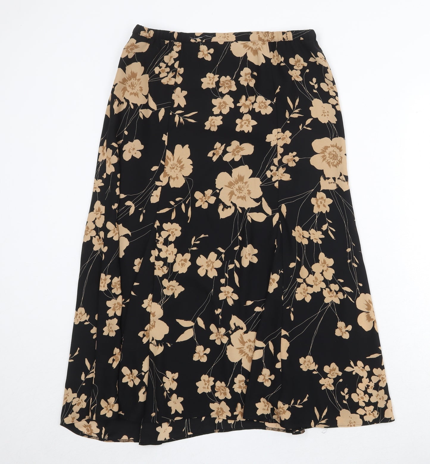 Marks and Spencer Womens Black Floral Polyester Swing Skirt Size 14 Zip