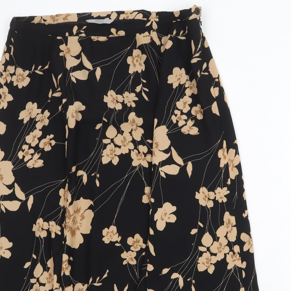 Marks and Spencer Womens Black Floral Polyester Swing Skirt Size 14 Zip