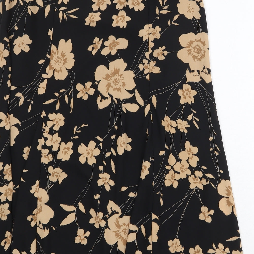 Marks and Spencer Womens Black Floral Polyester Swing Skirt Size 14 Zip