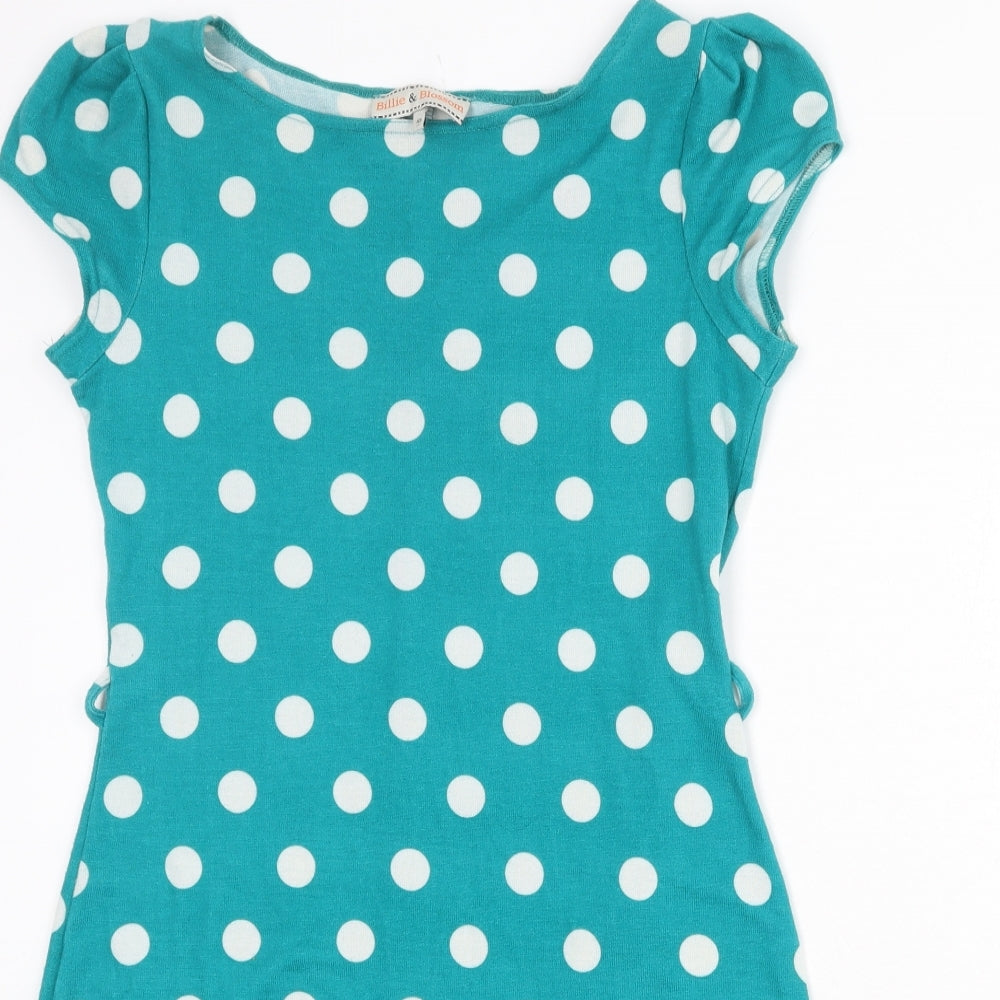 Billie & Blossom Womens Blue Polka Dot Polyester A-Line Size 10 Round Neck Pullover
