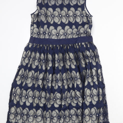Monsoon Womens Blue Floral Nylon Trapeze & Swing Size 12 Round Neck Zip