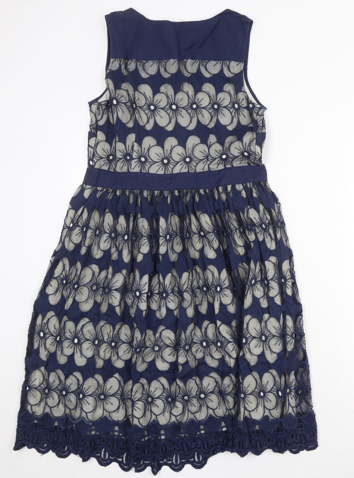 Monsoon Womens Blue Floral Nylon Trapeze & Swing Size 12 Round Neck Zip