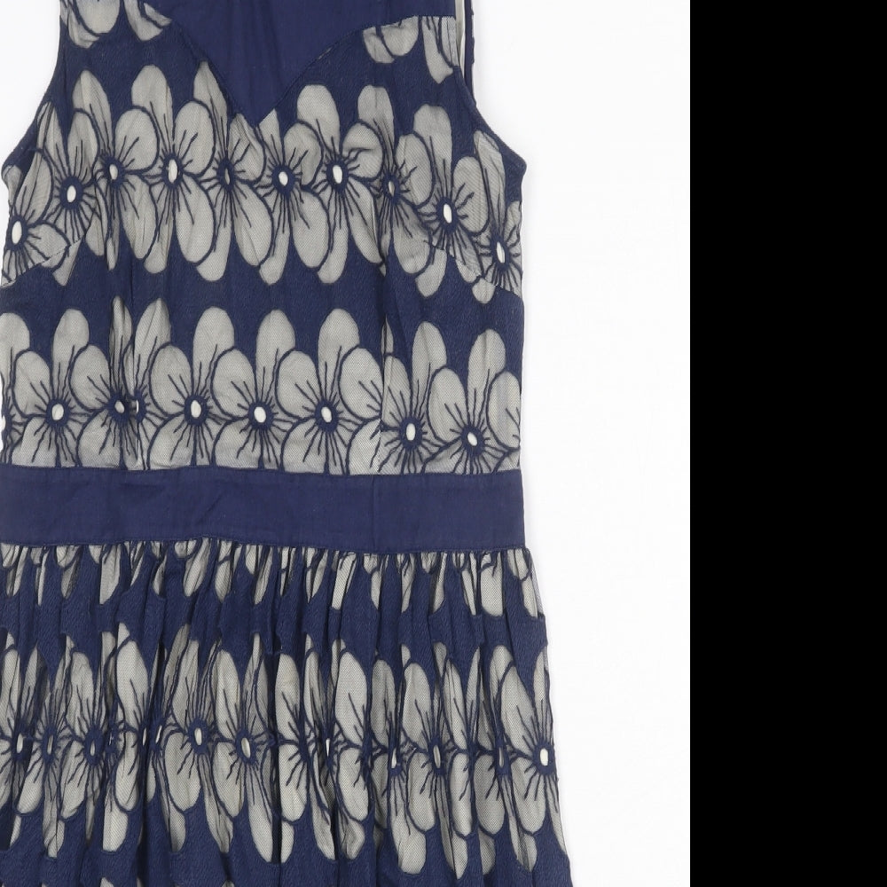 Monsoon Womens Blue Floral Nylon Trapeze & Swing Size 12 Round Neck Zip