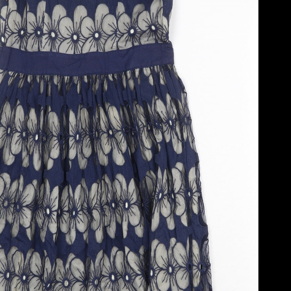 Monsoon Womens Blue Floral Nylon Trapeze & Swing Size 12 Round Neck Zip