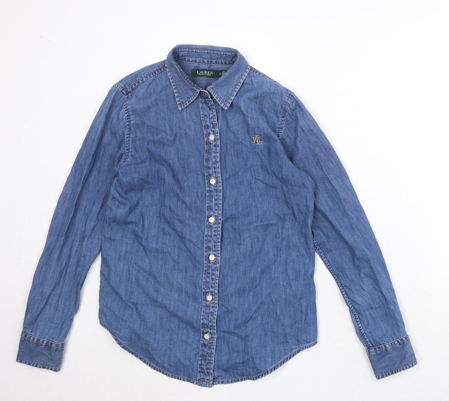 Ralph Lauren Mens Blue Cotton Button-Up Size S Collared Button