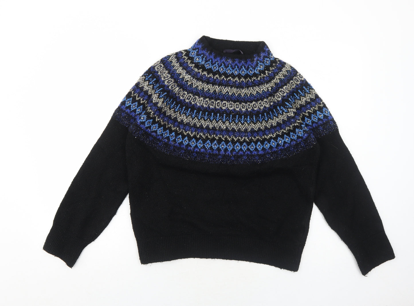 Marks and Spencer Womens Black Mock Neck Geometric Acrylic Pullover Jumper Size S