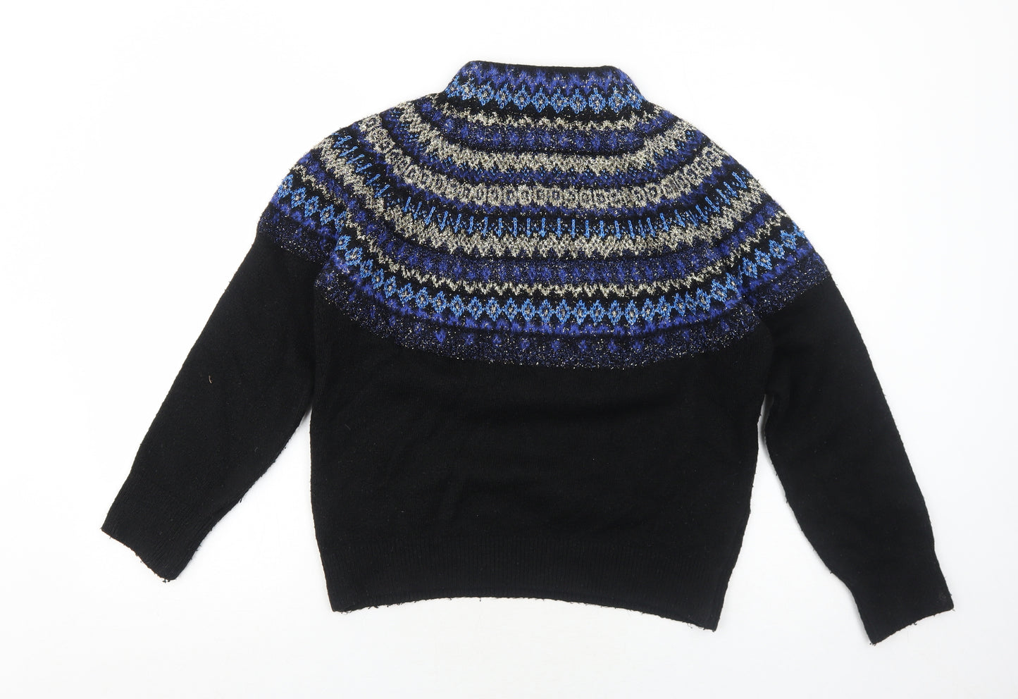 Marks and Spencer Womens Black Mock Neck Geometric Acrylic Pullover Jumper Size S