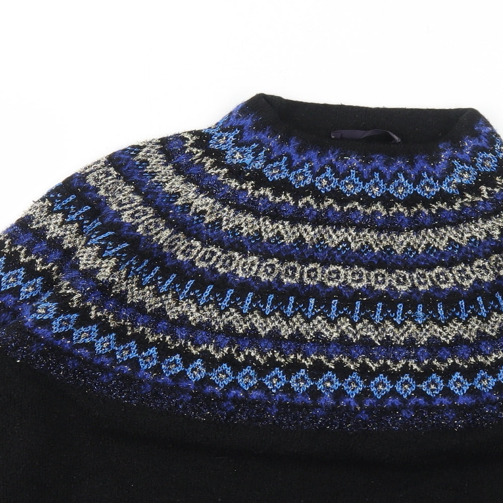 Marks and Spencer Womens Black Mock Neck Geometric Acrylic Pullover Jumper Size S