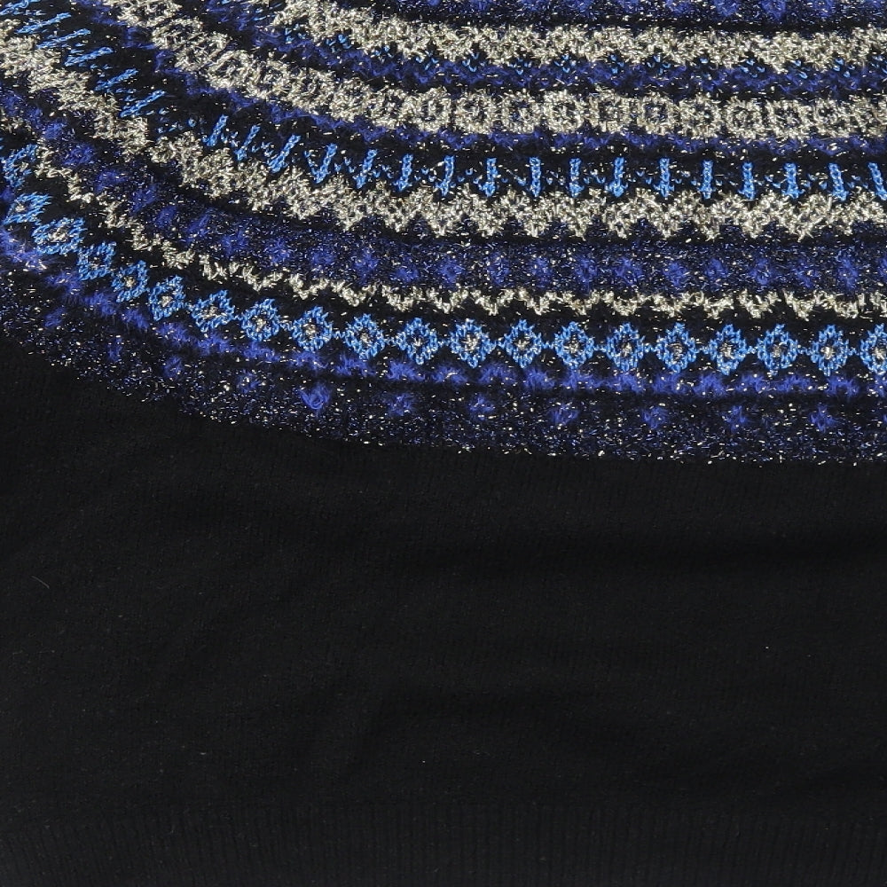 Marks and Spencer Womens Black Mock Neck Geometric Acrylic Pullover Jumper Size S