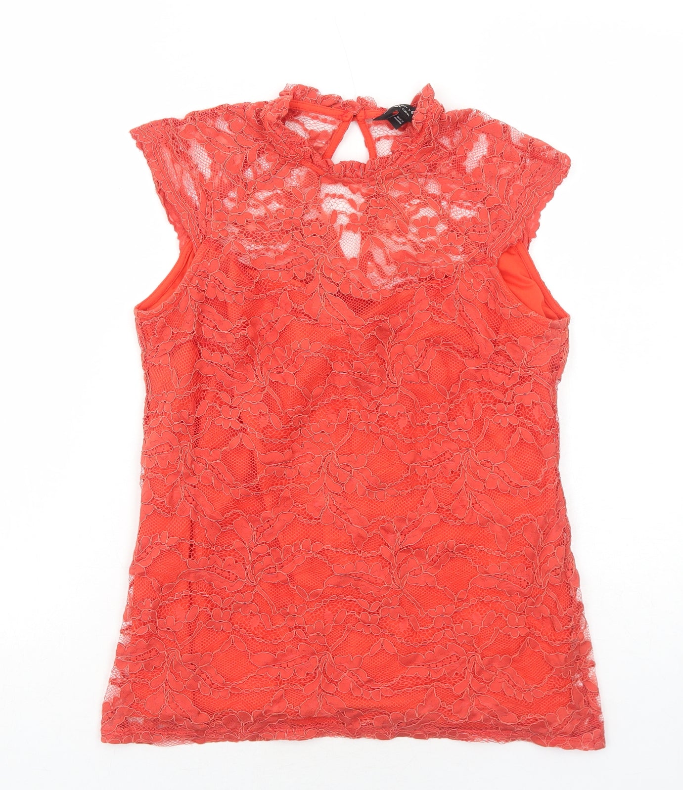 Dorothy Perkins Womens Orange Cotton Basic Blouse Size 8 Mock Neck