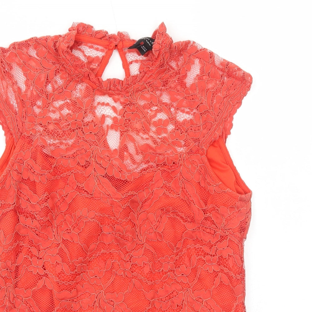 Dorothy Perkins Womens Orange Cotton Basic Blouse Size 8 Mock Neck