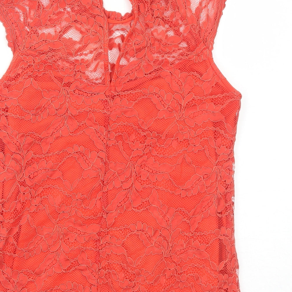 Dorothy Perkins Womens Orange Cotton Basic Blouse Size 8 Mock Neck