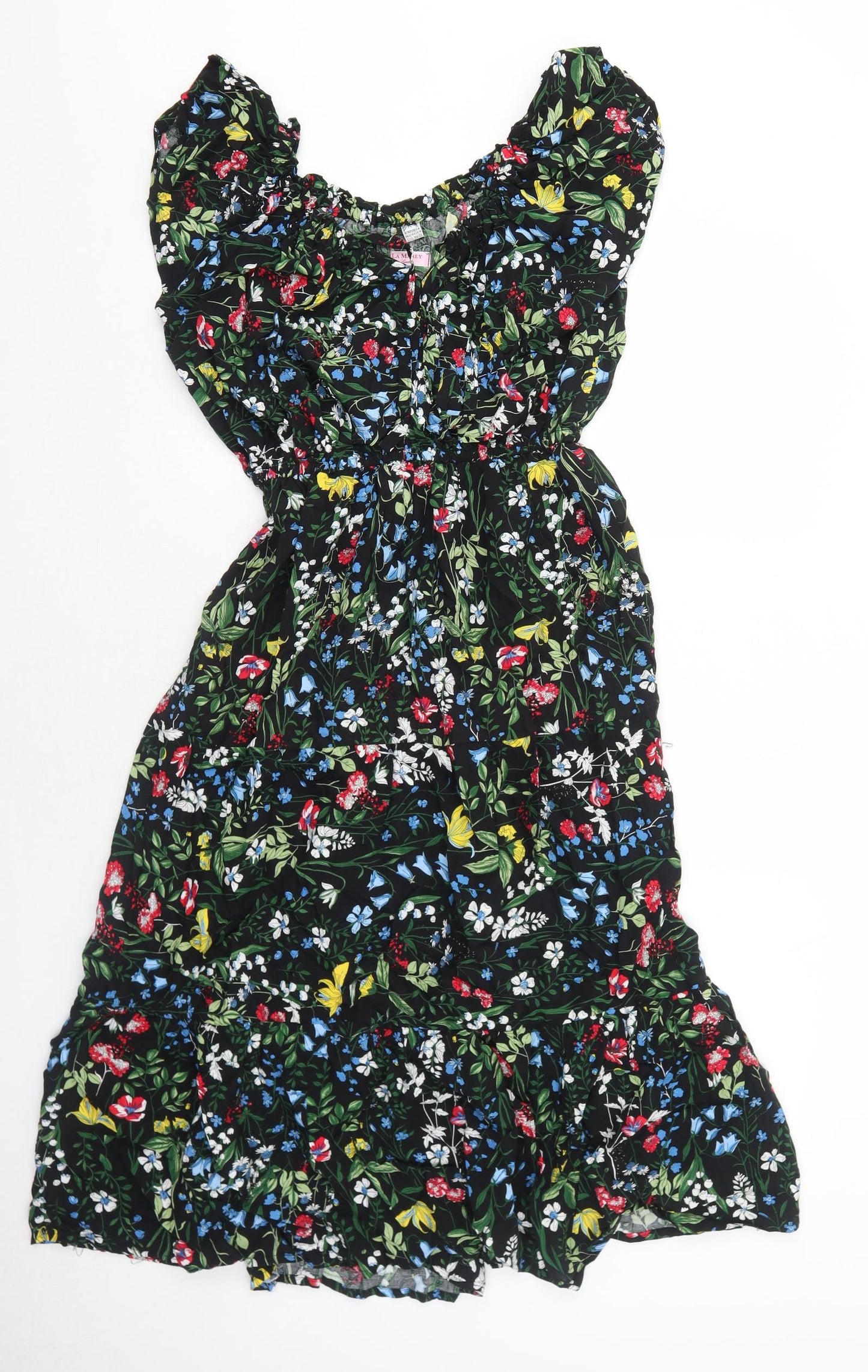 La Marey Womens Black Floral Viscose Trapeze & Swing Size M Round Neck Pullover