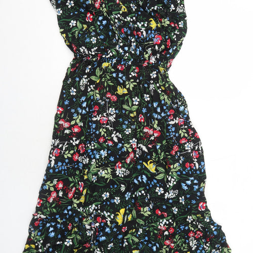 La Marey Womens Black Floral Viscose Trapeze & Swing Size M Round Neck Pullover