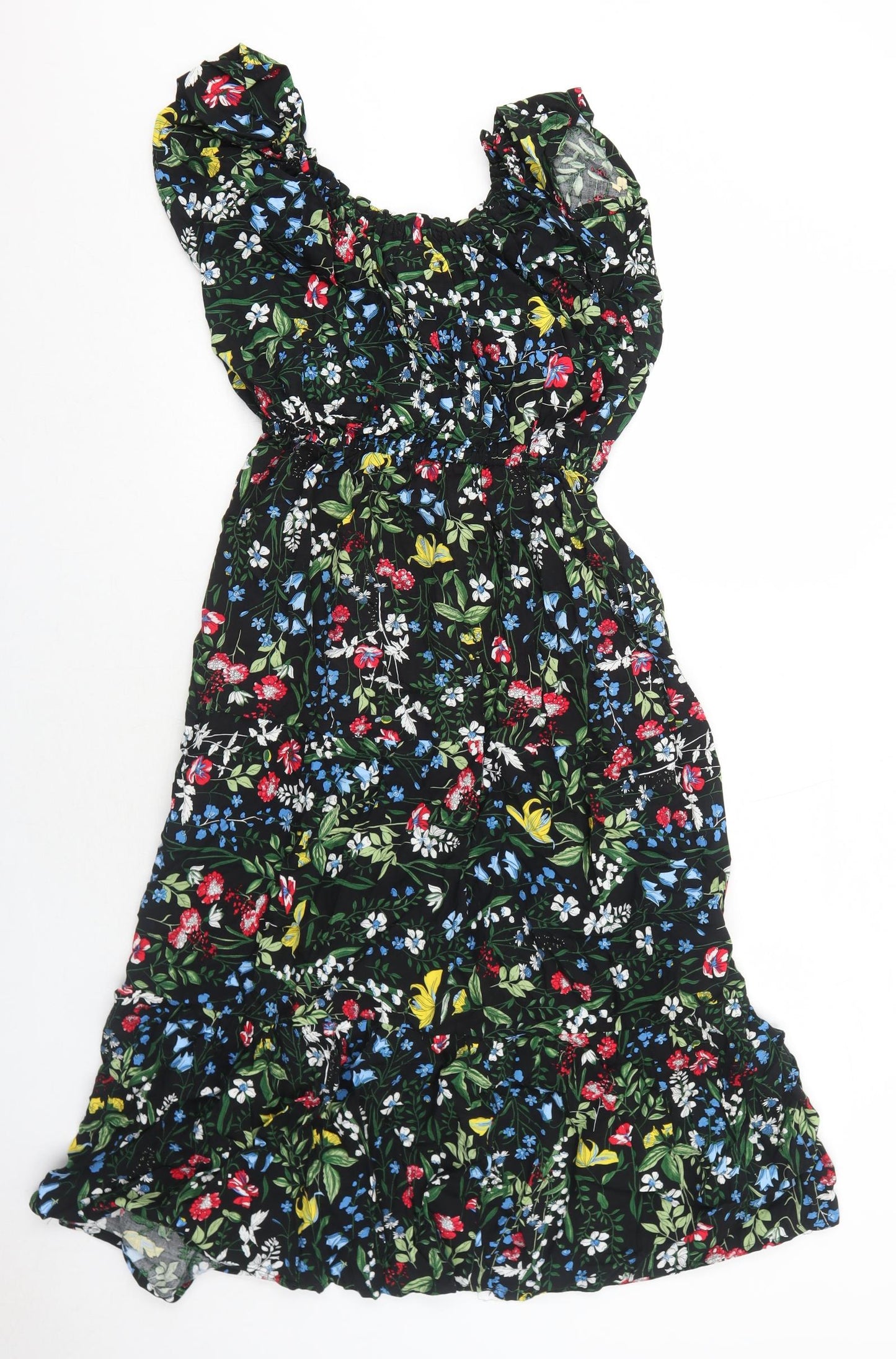 La Marey Womens Black Floral Viscose Trapeze & Swing Size M Round Neck Pullover