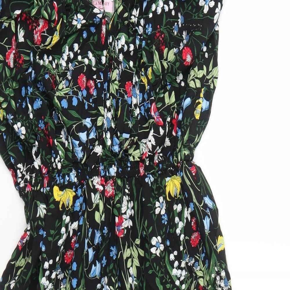 La Marey Womens Black Floral Viscose Trapeze & Swing Size M Round Neck Pullover