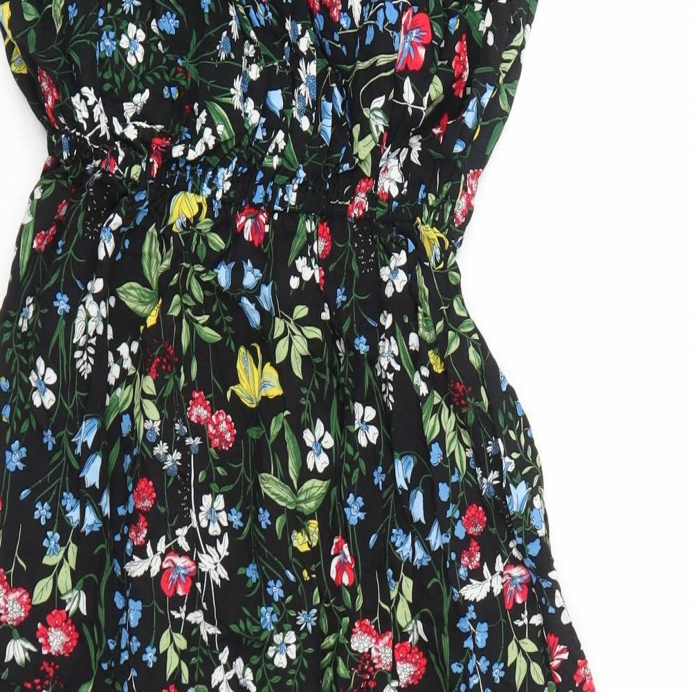 La Marey Womens Black Floral Viscose Trapeze & Swing Size M Round Neck Pullover