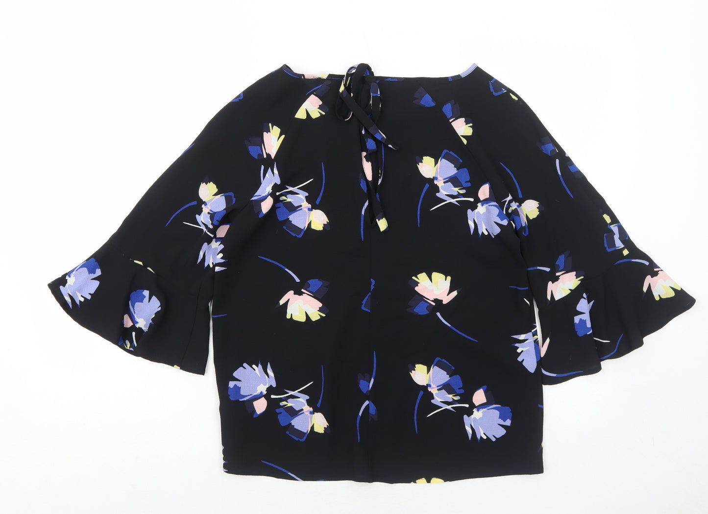 Marks and Spencer Womens Black Geometric Polyester Basic Blouse Size 8 Boat Neck