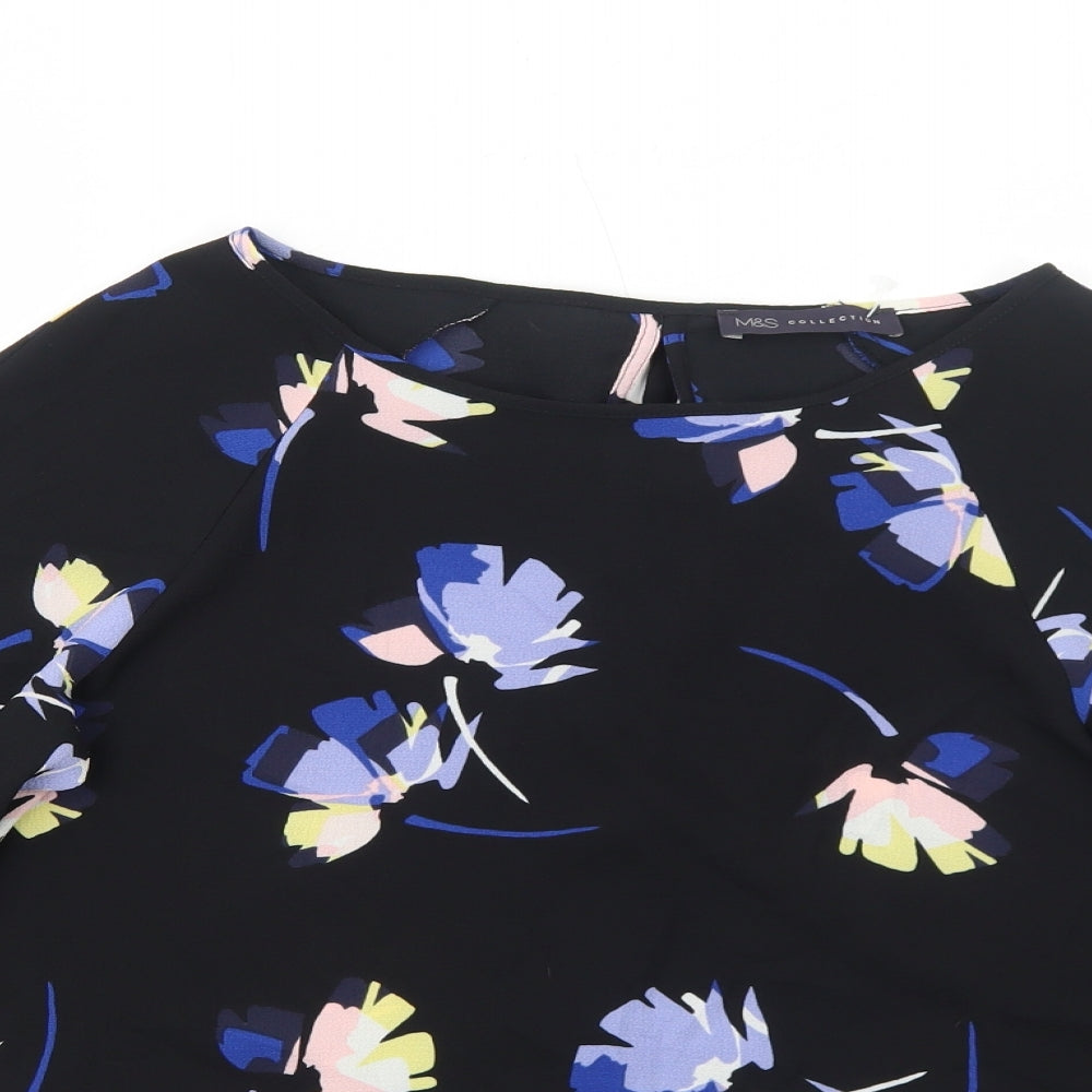 Marks and Spencer Womens Black Geometric Polyester Basic Blouse Size 8 Boat Neck