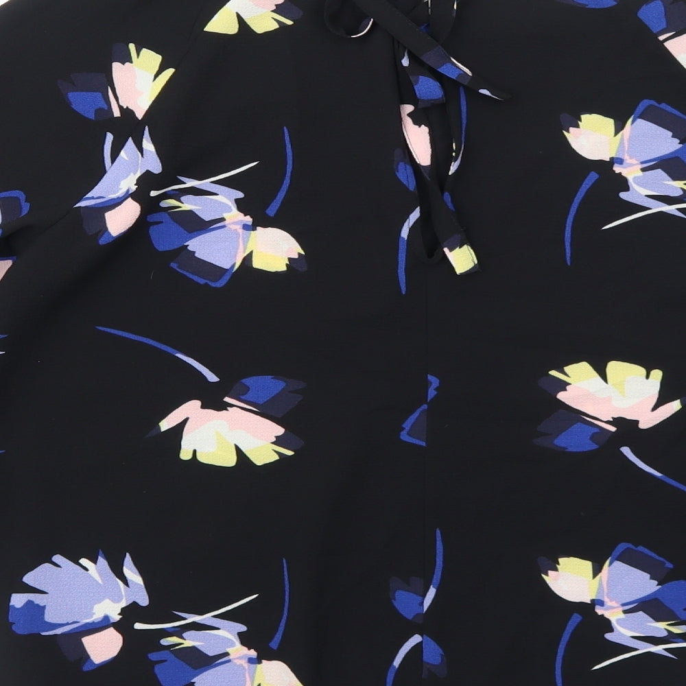 Marks and Spencer Womens Black Geometric Polyester Basic Blouse Size 8 Boat Neck
