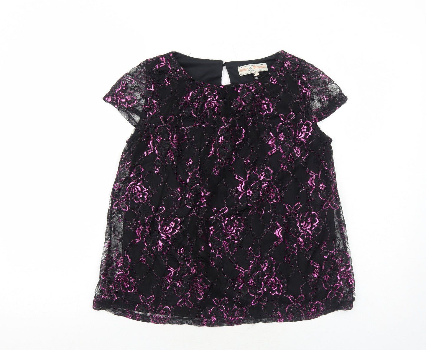 Dorothy Perkins Womens Black Floral Nylon Basic Blouse Size 8 Boat Neck