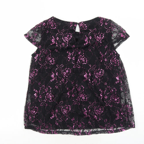 Dorothy Perkins Womens Black Floral Nylon Basic Blouse Size 8 Boat Neck