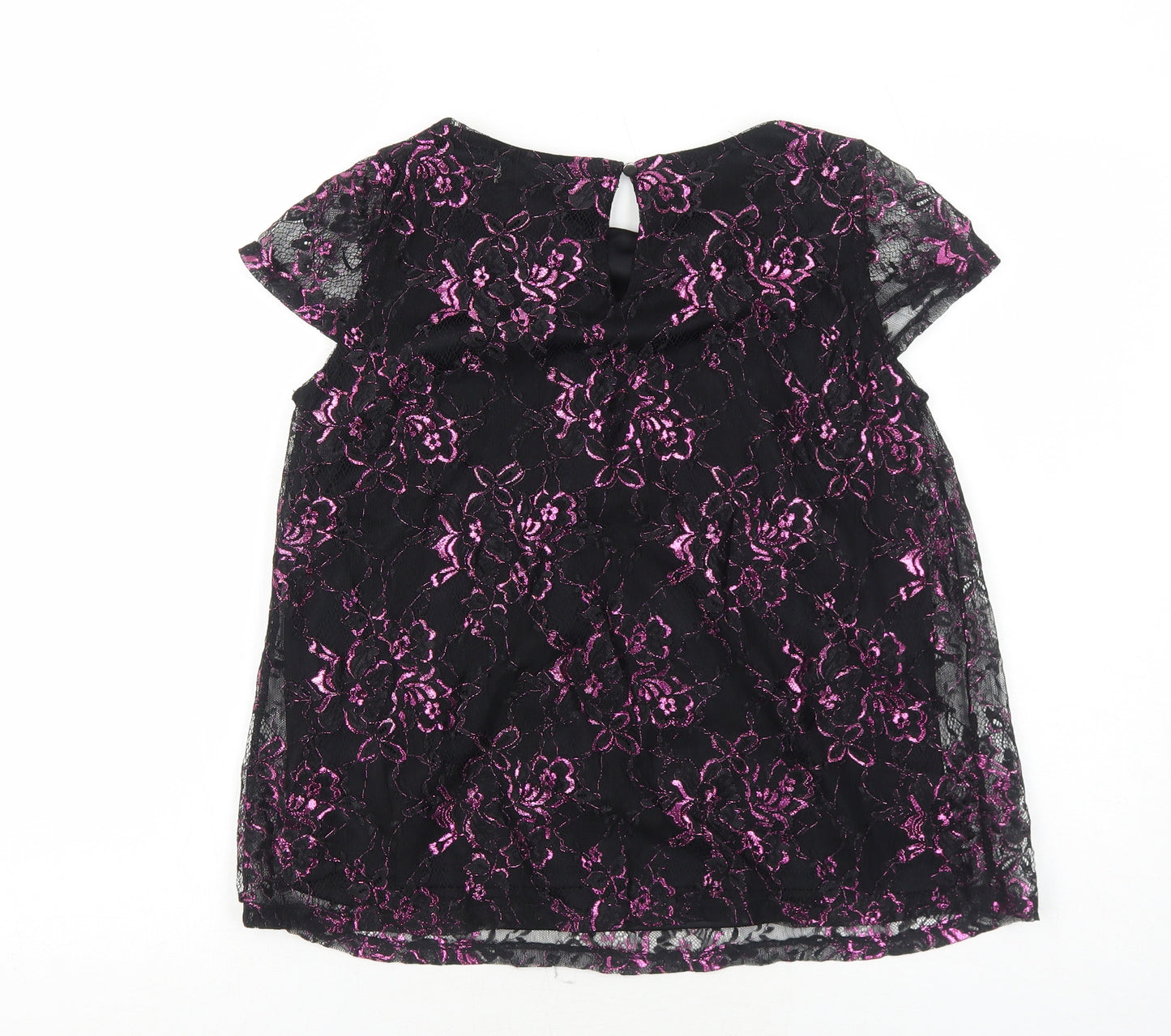 Dorothy Perkins Womens Black Floral Nylon Basic Blouse Size 8 Boat Neck