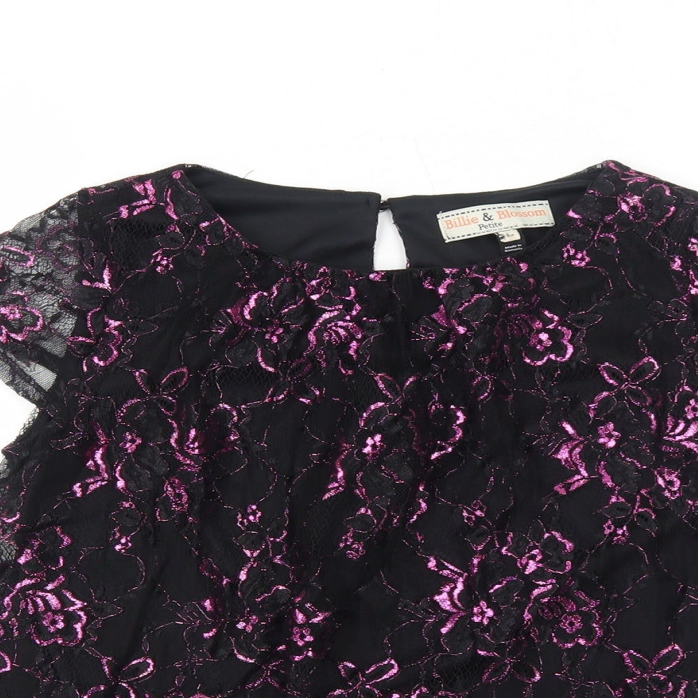 Dorothy Perkins Womens Black Floral Nylon Basic Blouse Size 8 Boat Neck