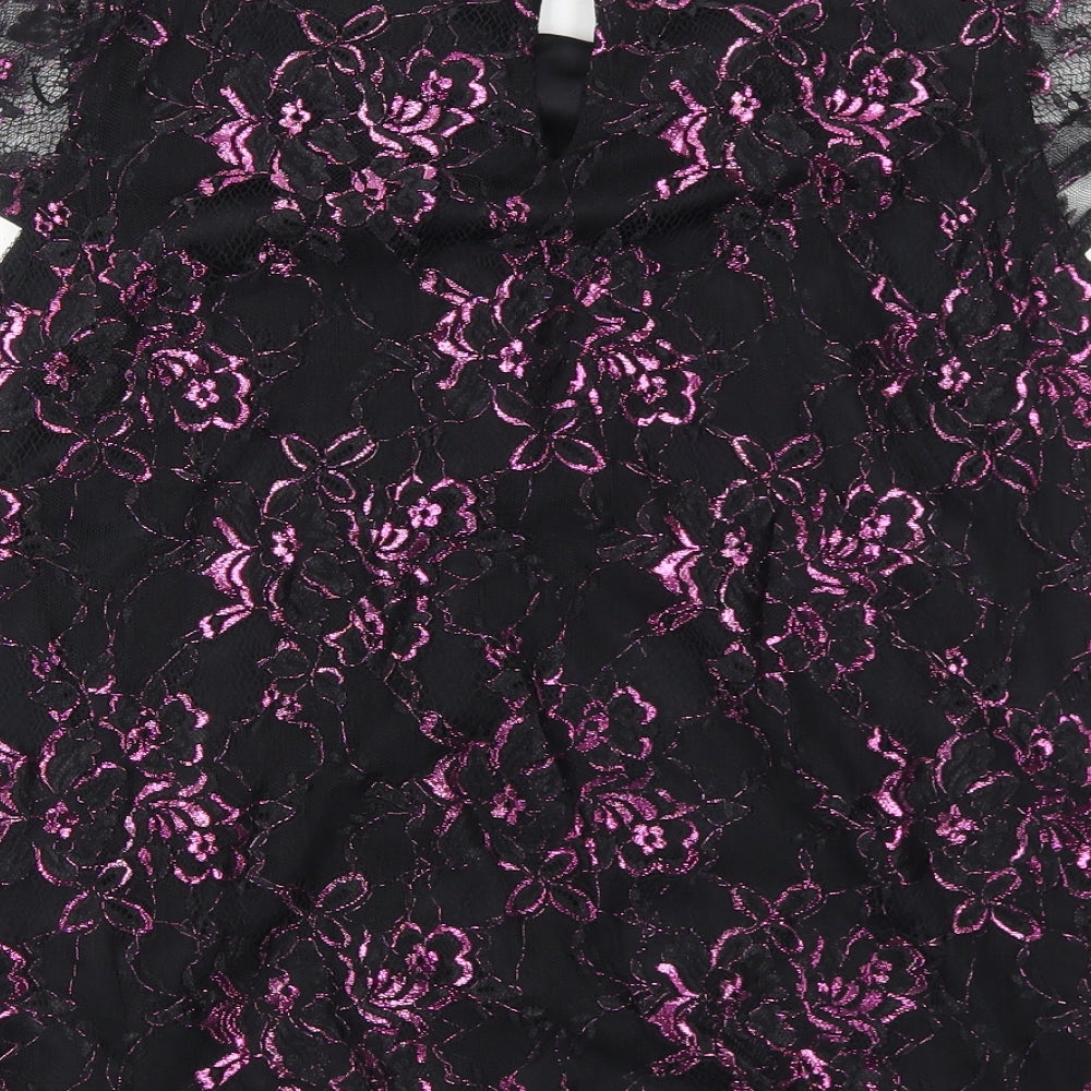 Dorothy Perkins Womens Black Floral Nylon Basic Blouse Size 8 Boat Neck