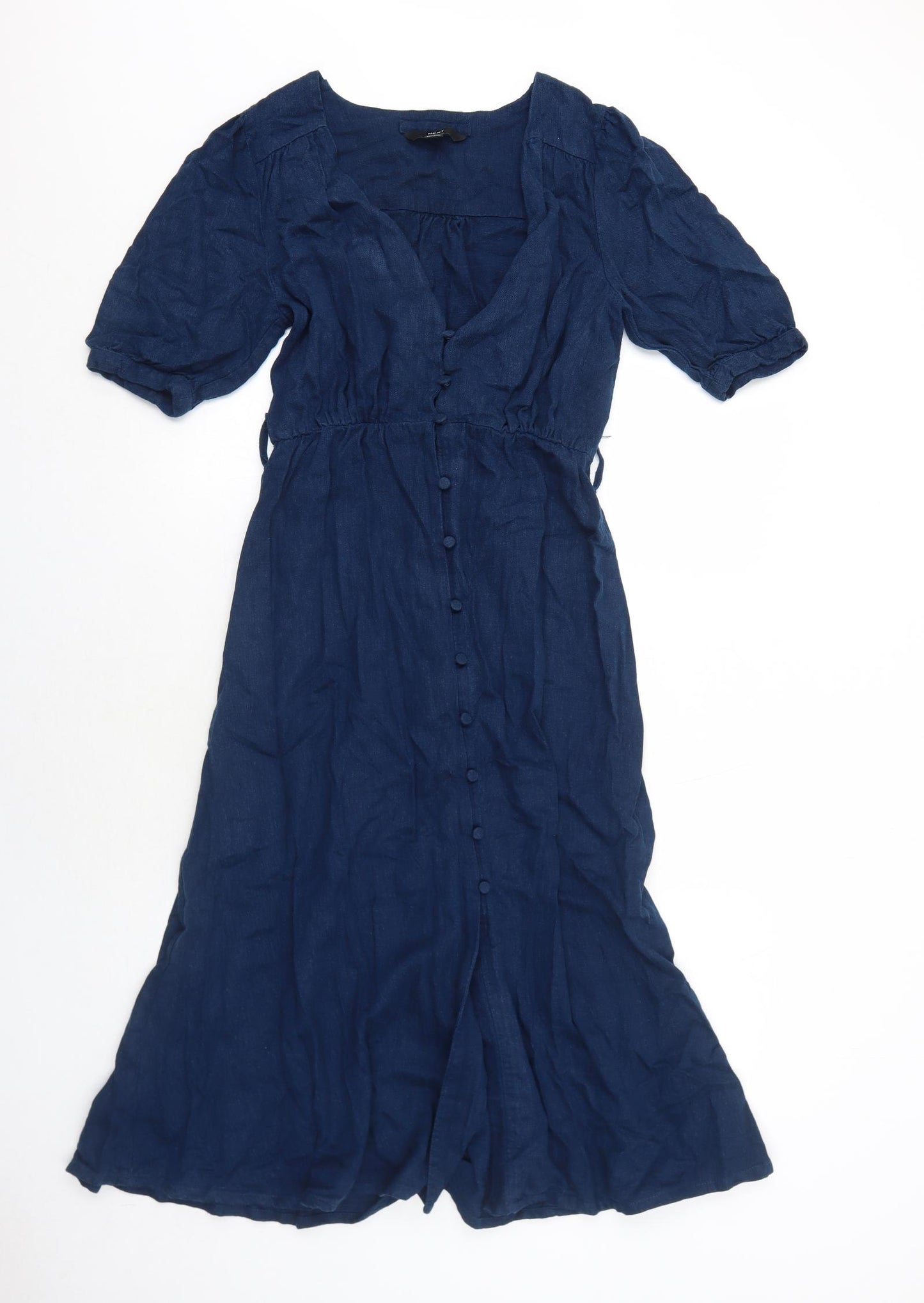 NEXT Womens Blue Viscose Trapeze & Swing Size 6 V-Neck Button