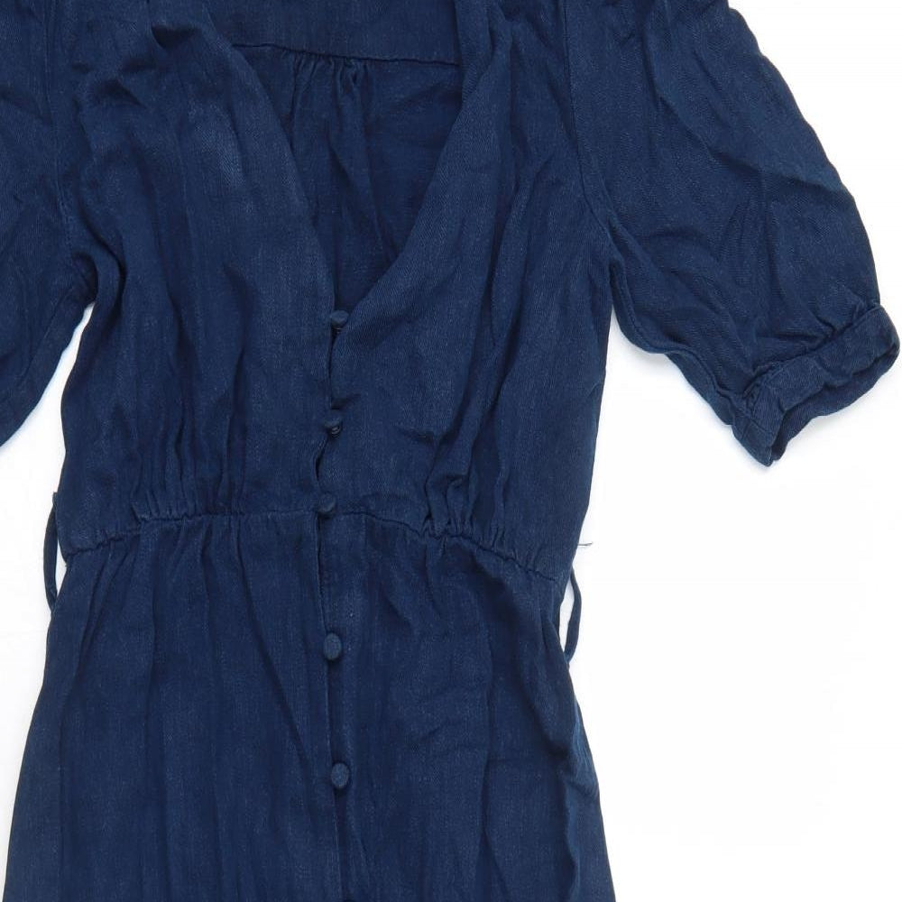 NEXT Womens Blue Viscose Trapeze & Swing Size 6 V-Neck Button