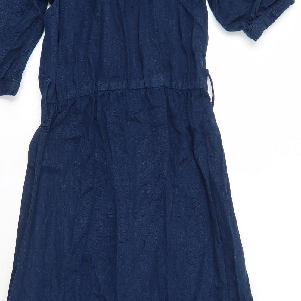NEXT Womens Blue Viscose Trapeze & Swing Size 6 V-Neck Button