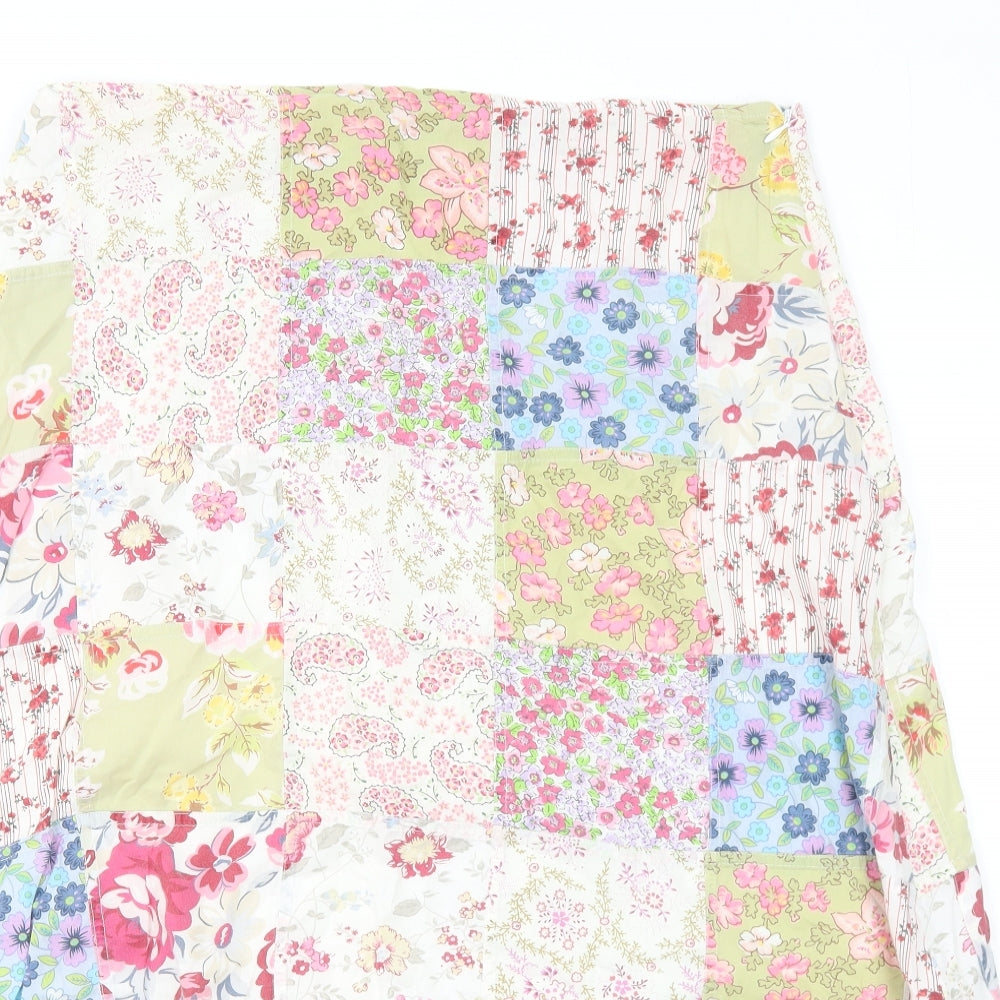 Per Una Womens Multicoloured Floral Cotton Swing Skirt Size 16 Zip