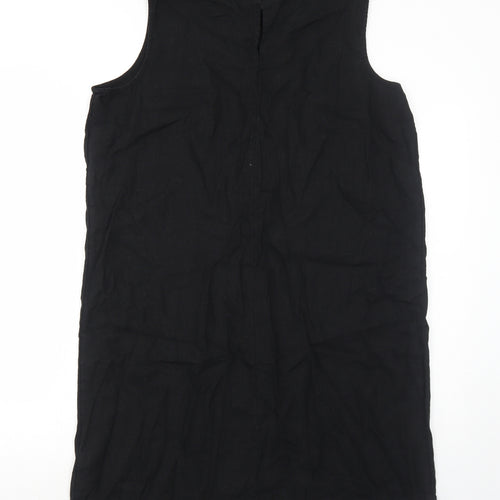 Marks and Spencer Womens Black Linen Shift Size 16 Round Neck Button