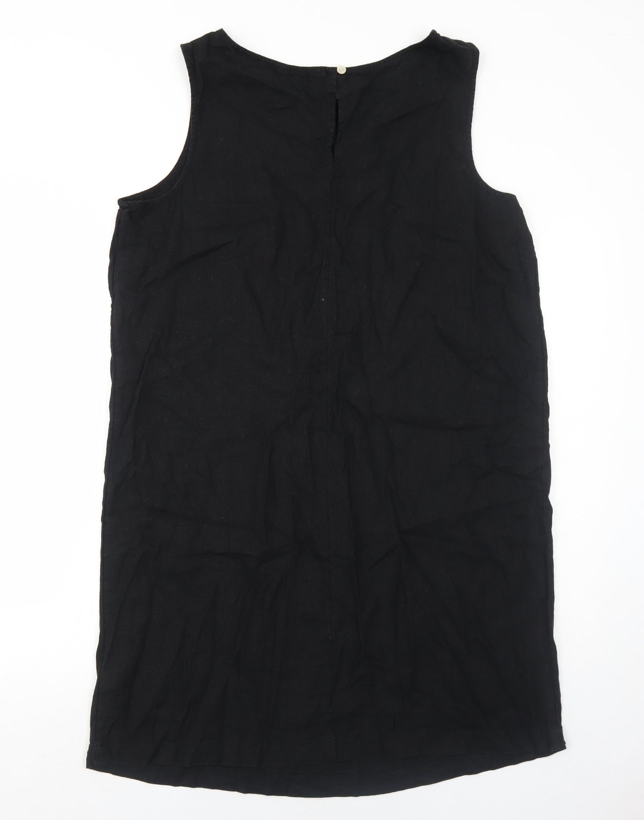 Marks and Spencer Womens Black Linen Shift Size 16 Round Neck Button