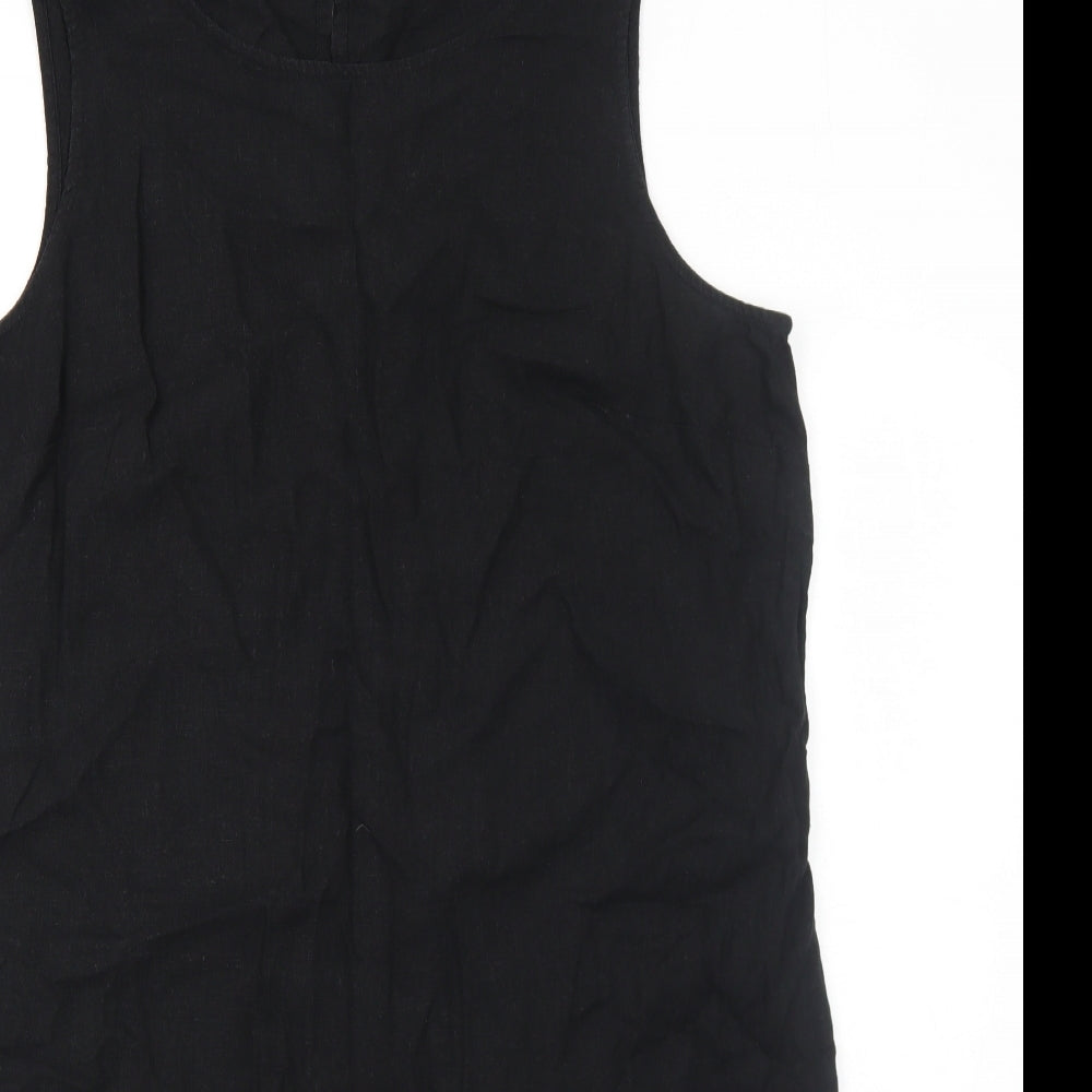Marks and Spencer Womens Black Linen Shift Size 16 Round Neck Button