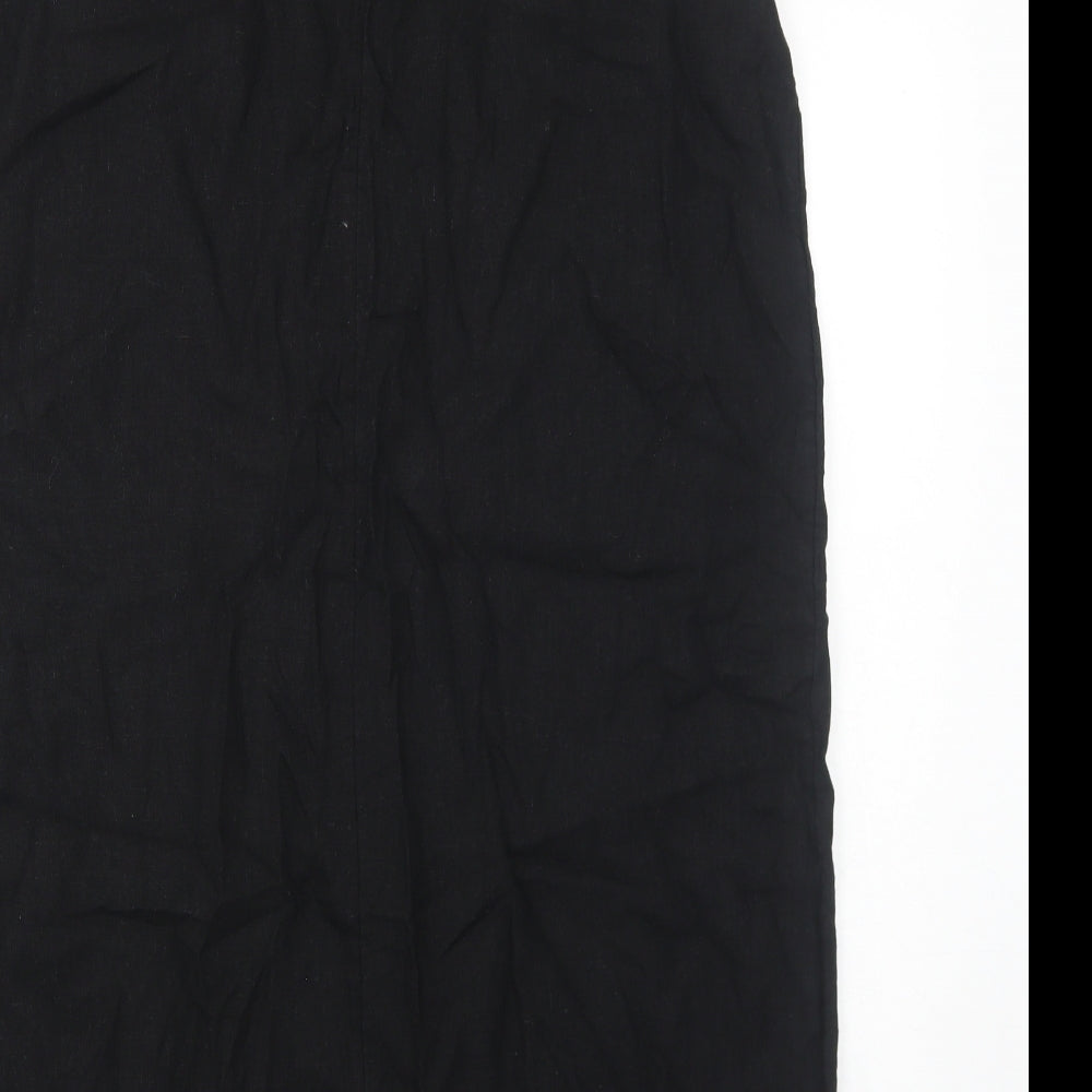 Marks and Spencer Womens Black Linen Shift Size 16 Round Neck Button