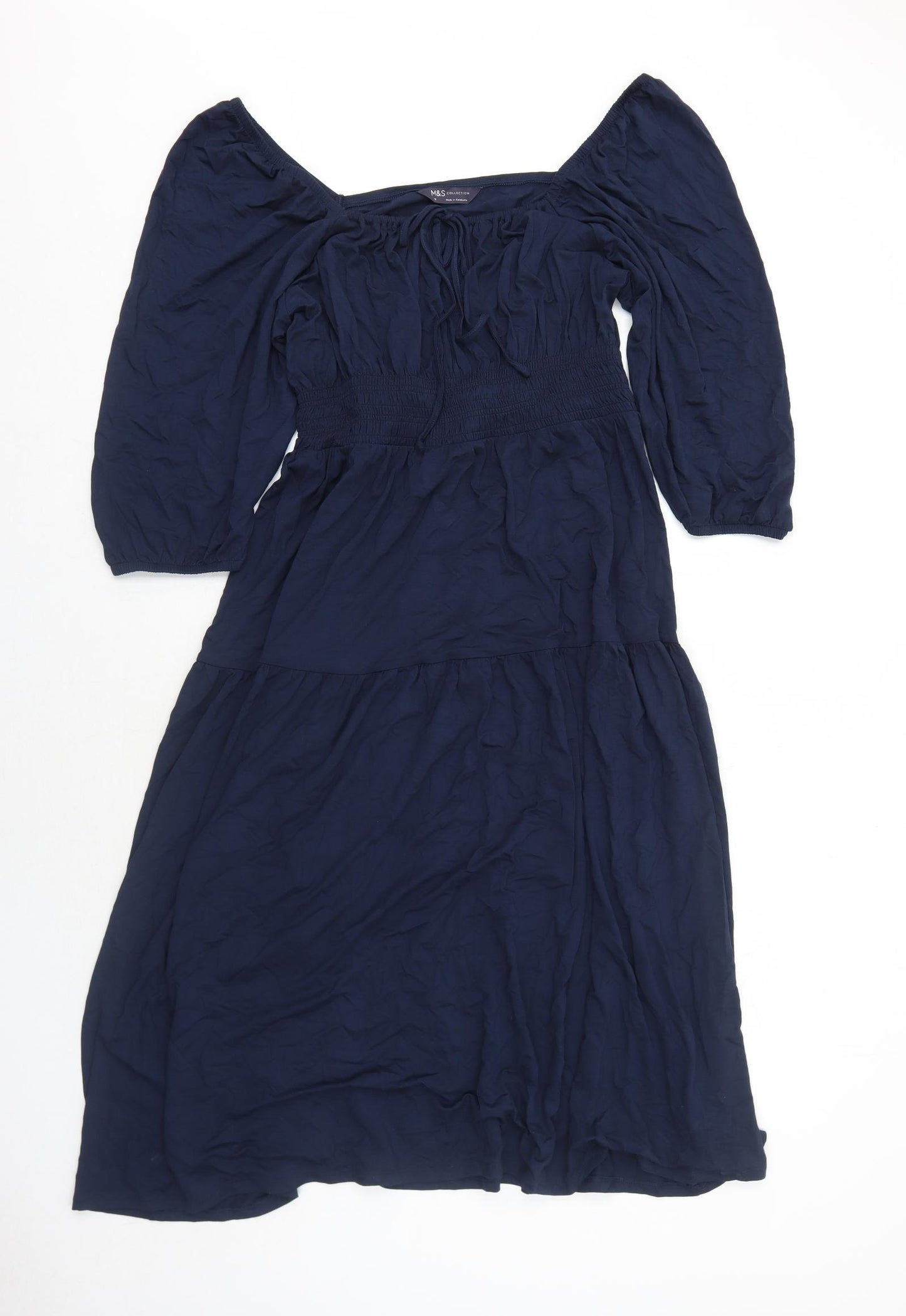 Marks and Spencer Womens Blue Viscose A-Line Size 16 Square Neck Pullover