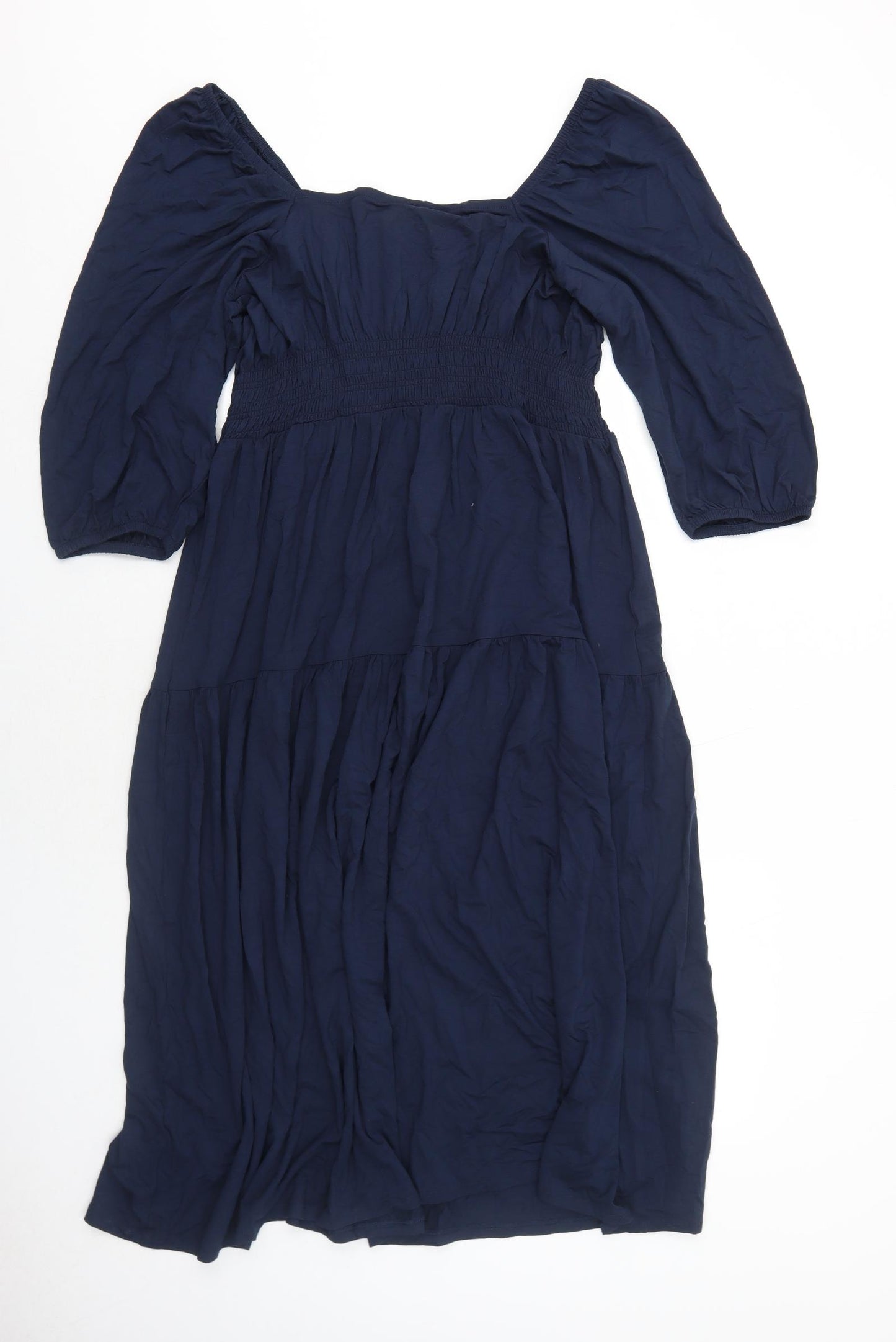 Marks and Spencer Womens Blue Viscose A-Line Size 16 Square Neck Pullover