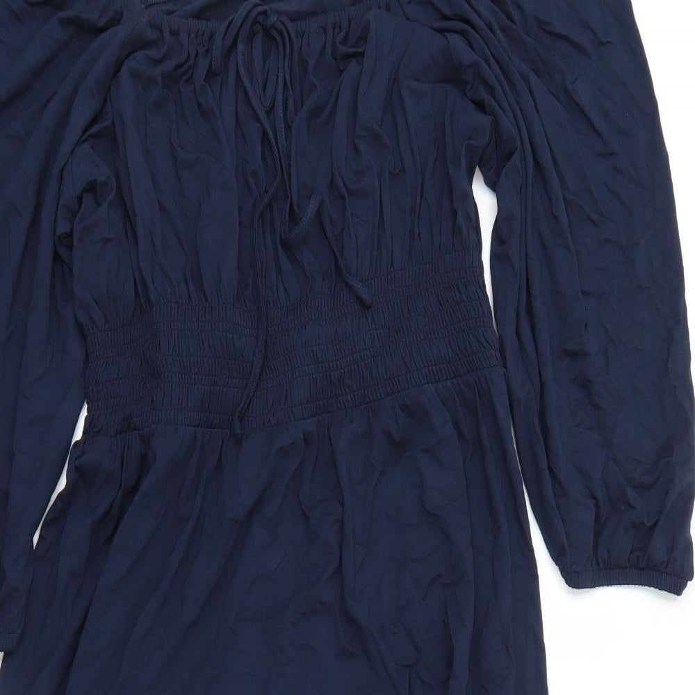 Marks and Spencer Womens Blue Viscose A-Line Size 16 Square Neck Pullover