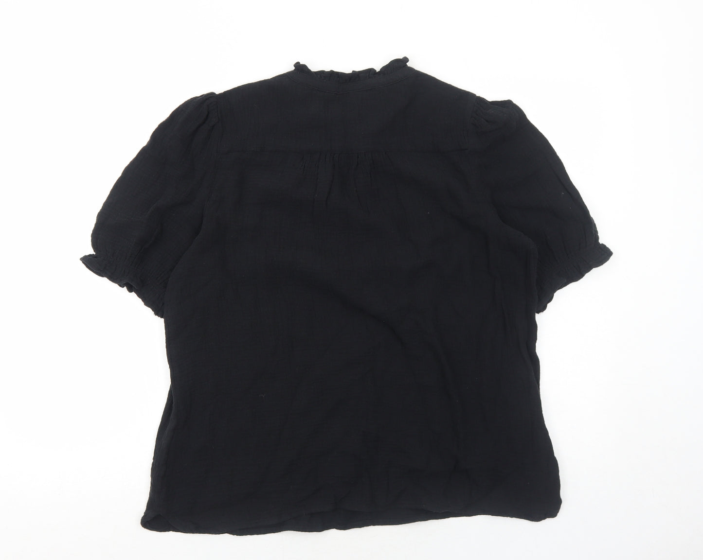 Marks and Spencer Womens Black Cotton Basic Blouse Size 12 V-Neck