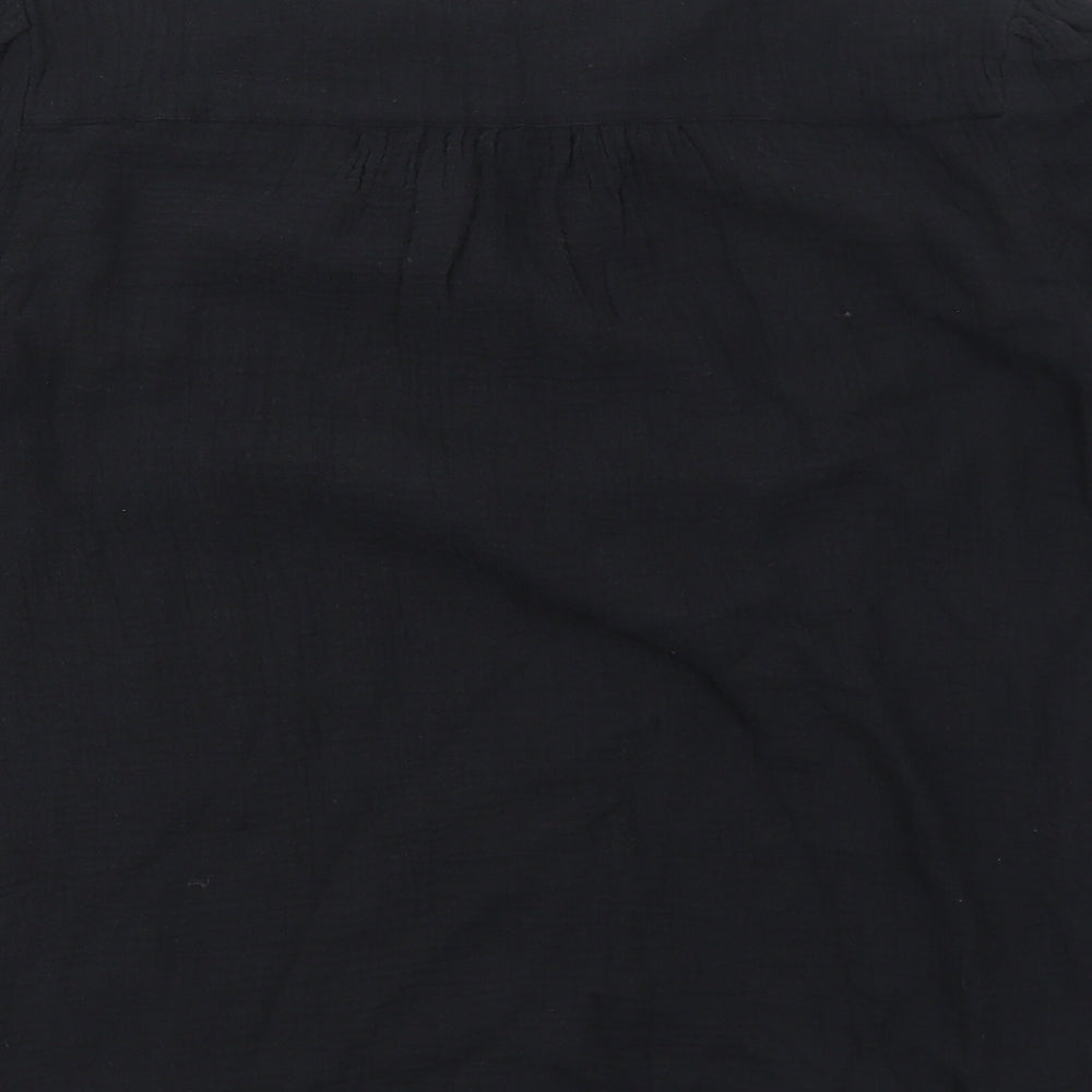 Marks and Spencer Womens Black Cotton Basic Blouse Size 12 V-Neck