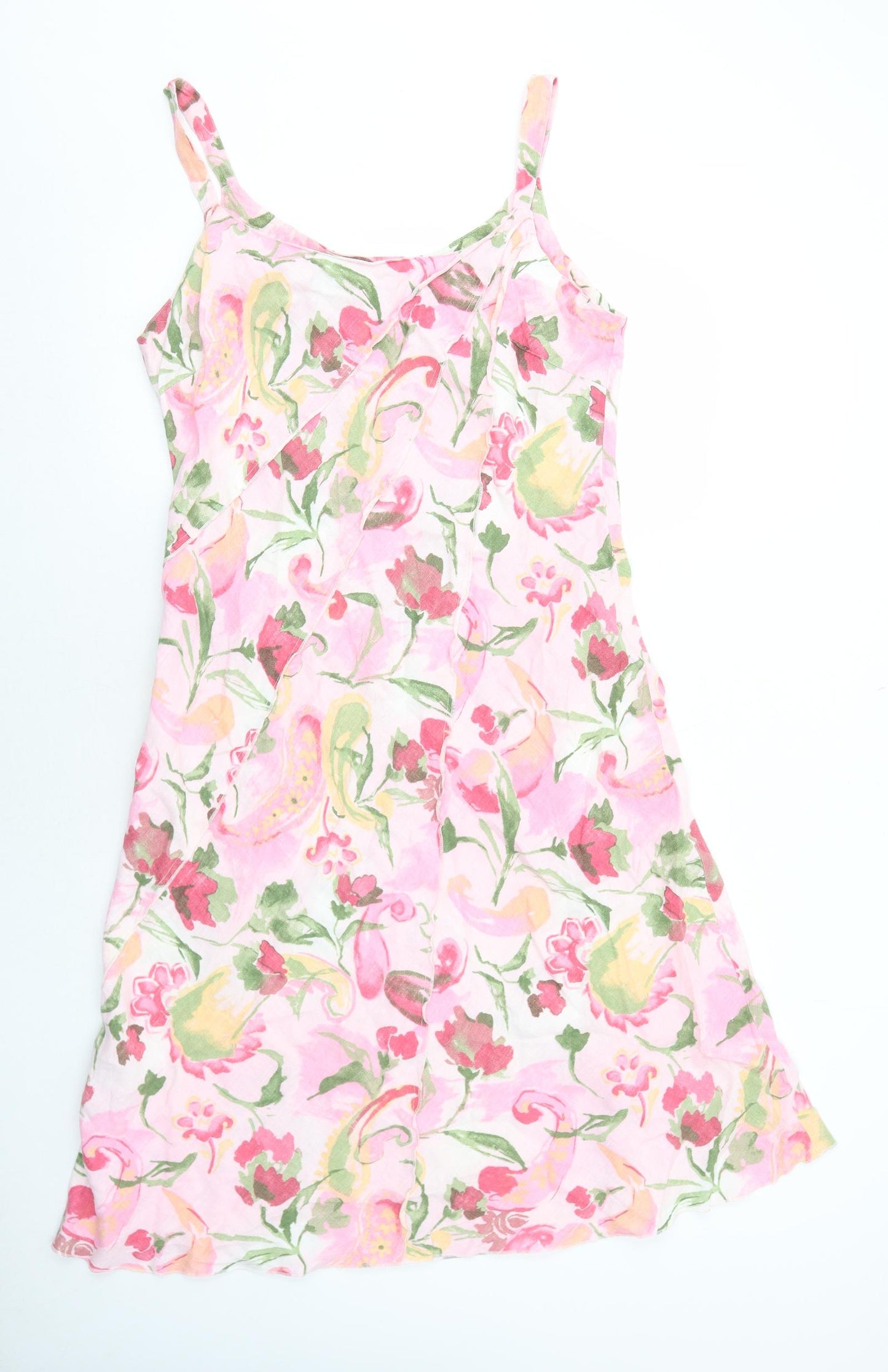 Per Una Womens Pink Geometric Linen Tank Dress Size 18 Round Neck Pullover